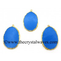 Turquoise Manmade Flat Egg Shaped Oval Gold Electroplated Pendants